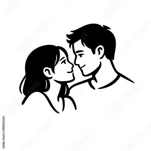 Line Art Romantic Couple Kissing, Minimal Love Illustration