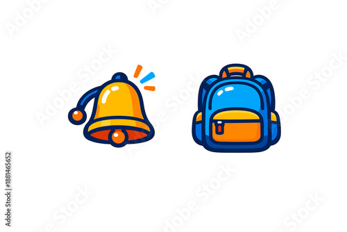 Ringing school bell and colorful backpack symbols for education and academic learning