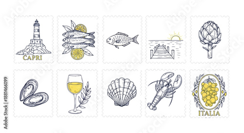 Collection of italian food and travel illustrations