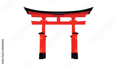 A red Japanese torii gate stands on a white background.
