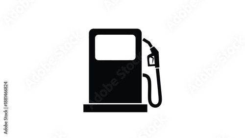 A black silhouette of a gas pump with a hose and nozzle is depicted against a white background.