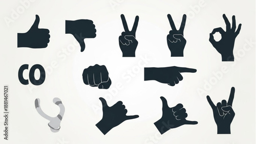 Collection of Hand Gestures and Symbols Silhouettes.
