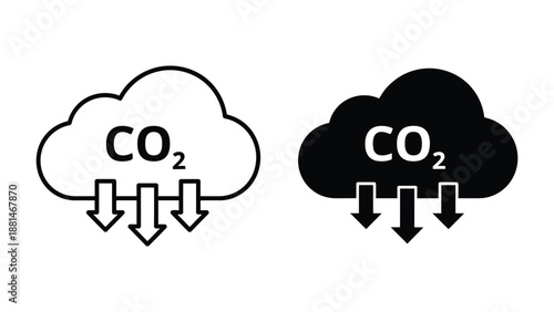 Two cloud icons, one outlined and one solid black, show CO2 with downward arrows.