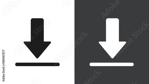 Two simple download icons, one black and one white, are displayed side-by-side on a split background.