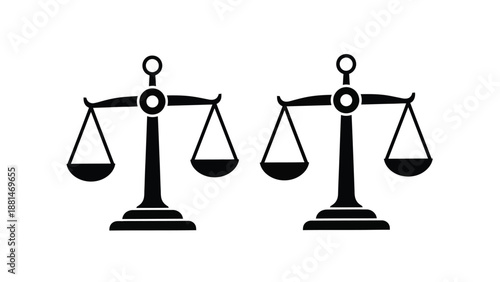 Two balancing scales of justice stand side by side against a white background.
