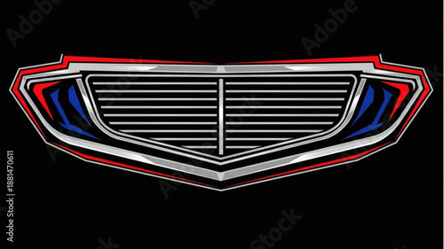 Vintage Car Grille Chrome Red Blue Accents.