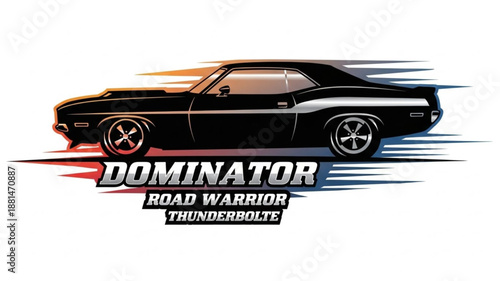 Classic Black Dominator Muscle Car Speed Lines.