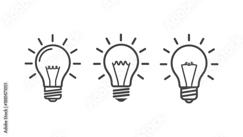 Three illuminated light bulbs are displayed in a row against a white background.