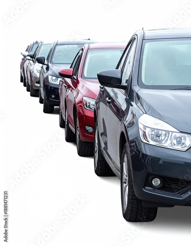 Row of Cars on White Background
