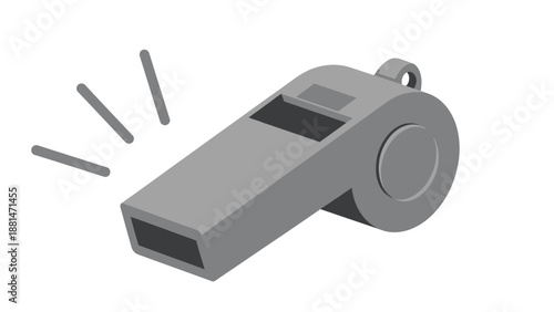 A gray whistle emits three sound waves, indicating it is being blown.