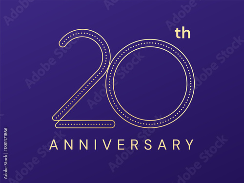 20th Anniversary luxury gold celebration with elegant Dotted line pattern in decorative outline numbers typography vector illustration design concept. Twenty Years anniversary for celebration event.