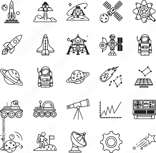 SPACE EXPLORATION AND ASTRONOMY LINE ICON SET FOR COSMOS RESEARCH