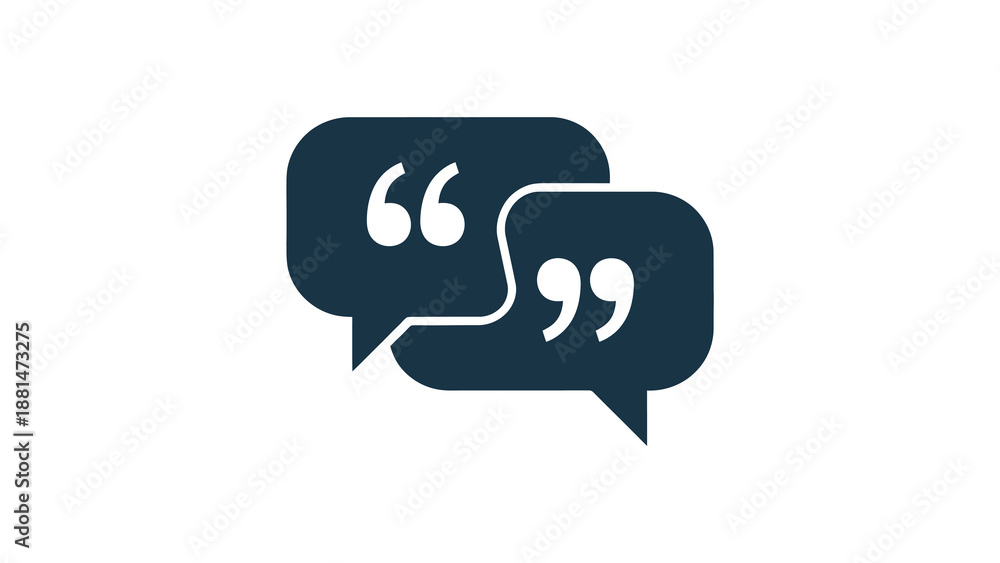 Fototapeta premium Two overlapping speech bubbles with quotation marks, representing conversation and communication.