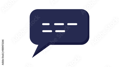 Dark blue speech bubble icon with horizontal dashes representing text, communication.