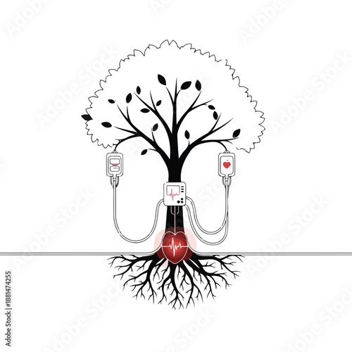 A tree with a heart and iv lines