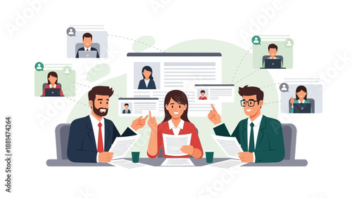 Remote Team Collaboration: Diverse People Connect Virtually for Meeting