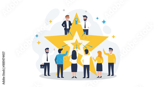 Teamwork, Success, Leadership: People Celebrating Achievement on a Giant Star