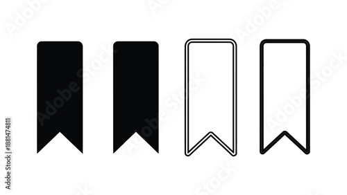 Four bookmark icons, two solid black and two outlined, against a white background.