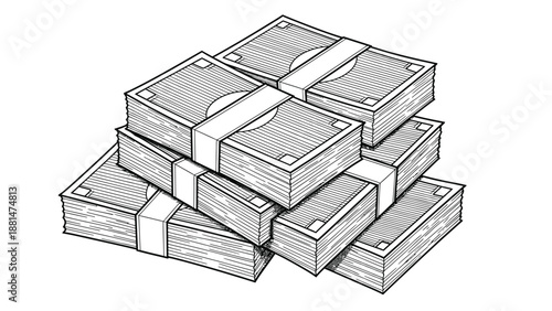 A stack of bundled currency is piled in a heap.