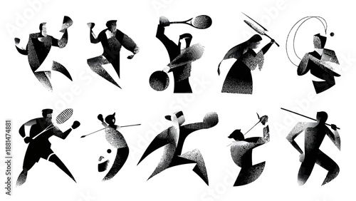 Dynamic vector illustrations of athletes in various sports actions from a side view