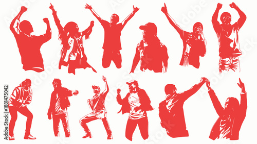 Vector illustration set of people in various dynamic poses and actions