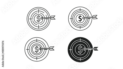 Four targets with arrows and dollar signs represent financial goals.