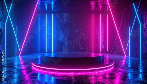 Futuristic Neon Stage - A Vibrant Display of Light and Color.