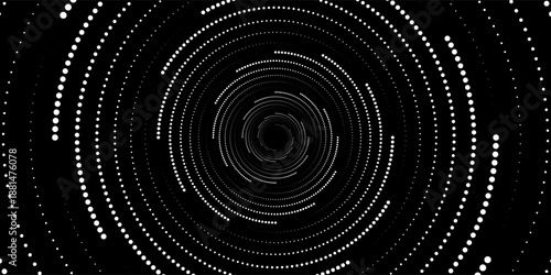 Set of speed lines in circle form. Radial speed Lines in Circle Form for comic books. Technology round Logo. Black thick halftone dotted speed lines.