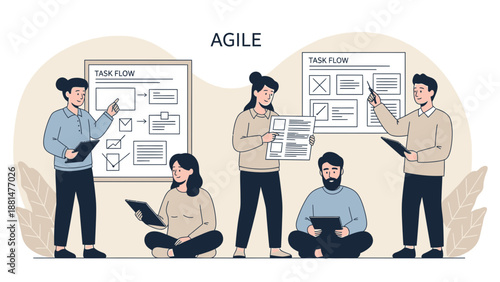 Agile Team Collaboration: Task Flow Planning and Strategy Meeting