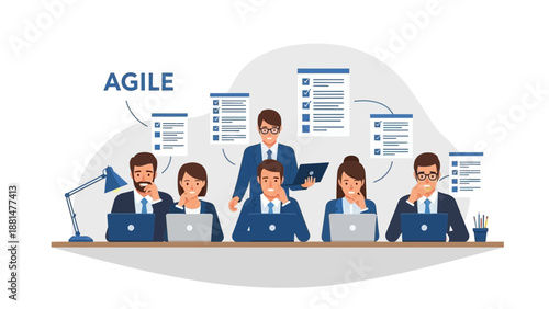 Agile team working together on project management, collaboration, and teamwork