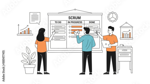 Agile teamwork and scrum board project management illustration
