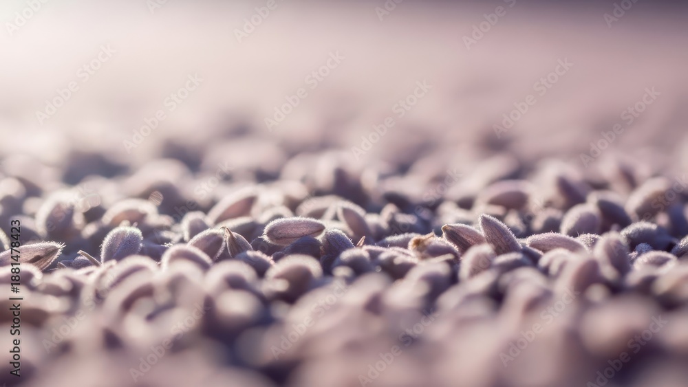 Obraz premium Close up of numerous small seeds illuminated by soft light abstract background