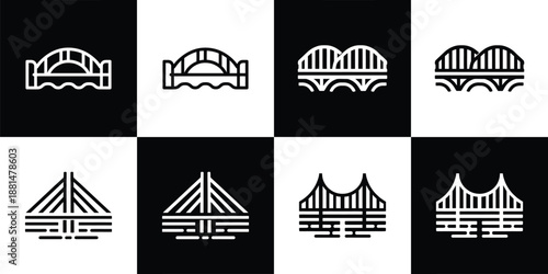 Vector Set of 4 Architectural Bridge Landmark Construction Icons