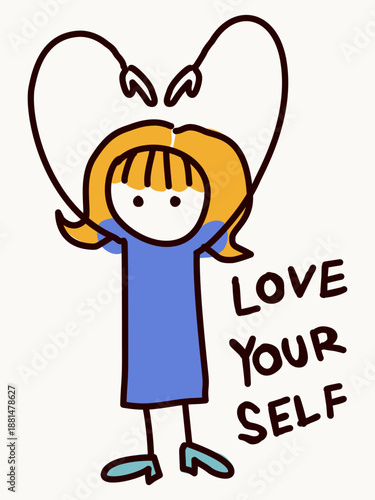 Cute hand drawn character showing self love message illustration