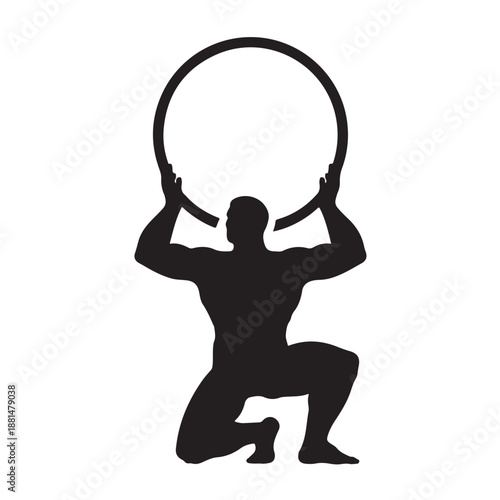 Man Holding Gymnastic Ring on Knees Silhouette