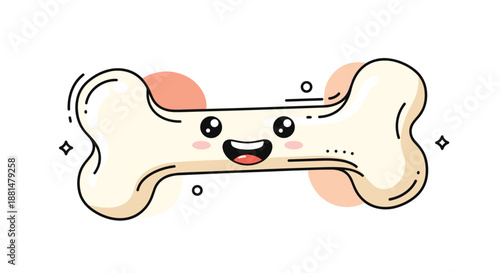 Happy cartoon bone character with a smiling face and blushing cheeks against a soft background for health and calcium concepts.
