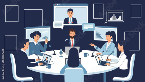 Remote Business Meeting Online Conference Call People Video Chat