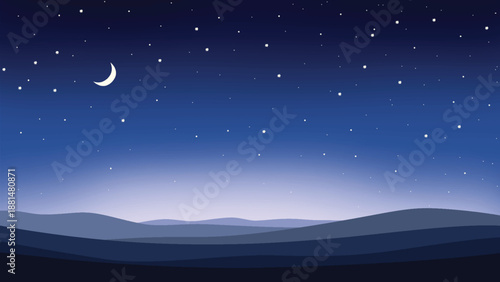 Starry Night Sky with Crescent Moon Illustration