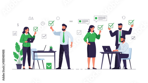 Teamwork and Success: Business People Checking Tasks and Achieving Goals