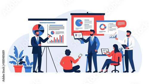 Business Team Discussing Data on Presentation.