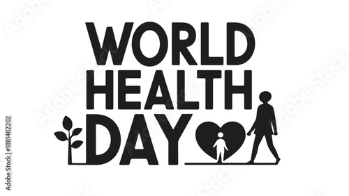 World Health Day logo with a heart and silhouettes of people walking