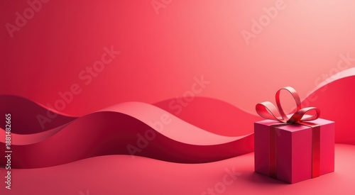 Wallpaper Mural A red gift box with a bow on a pink background congrarulation holiday background copy space Torontodigital.ca