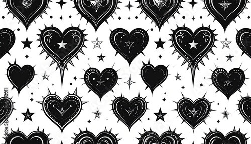 Gothic Hearts Pattern - Spiked, Starry, and Edgy Design.