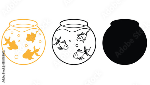 An illustration of a fishbowl in different stages of completion