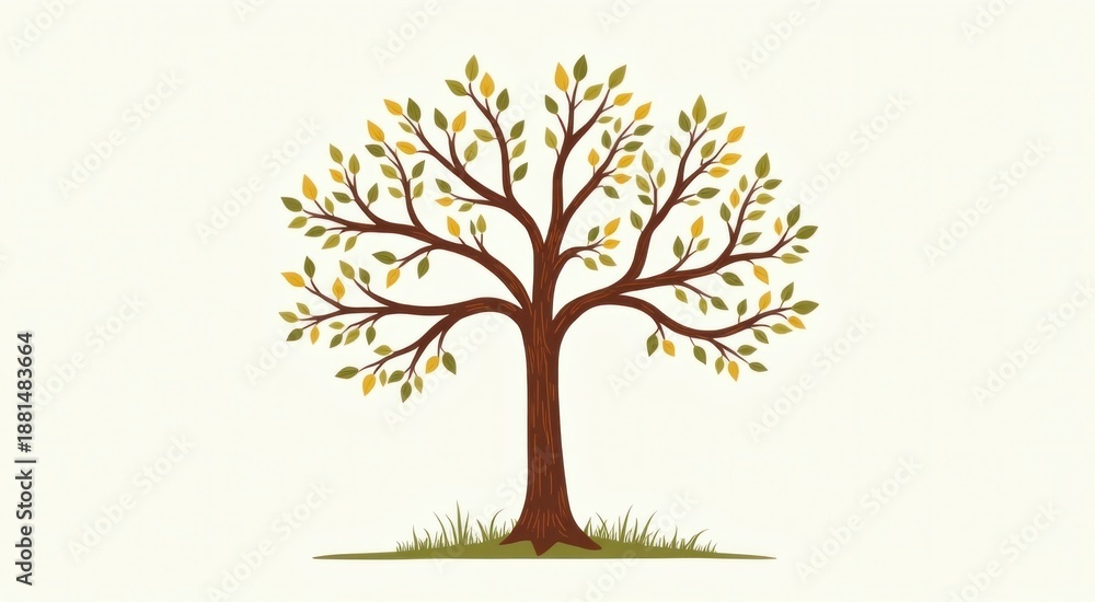 Fototapeta premium Tree with leaves on it and a bird sitting on the branch genealogy tree concept