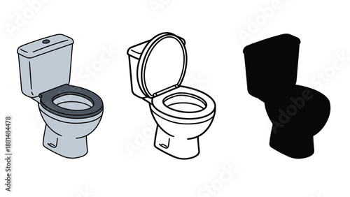 Three different toilet styles on a white background