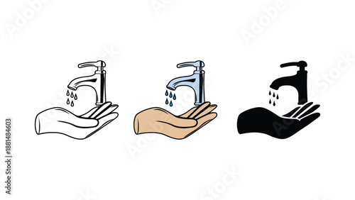 An illustration showing hands being washed under a faucet in different colors