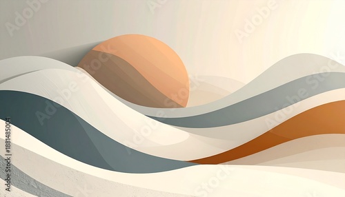Serene Sunrise Over Abstract Ocean Waves A Minimalist Illustration of Nature's Gentle Embrace
