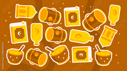 A warm brown pattern featuring the Holy Quran books and traditional drum instruments for Ramadan