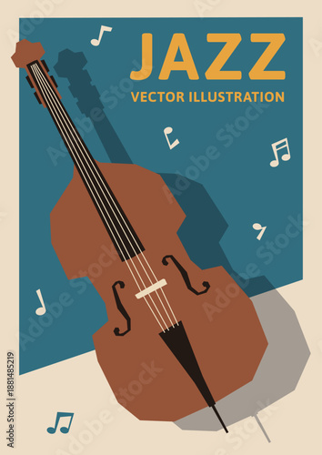 縦型Aサイズの背景素材。コントラバスが描かれたレトロなデザインのベクターイラストデータ